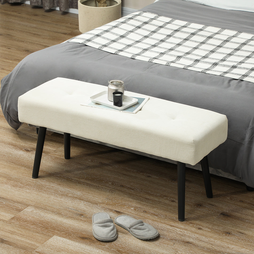 HOMCOM 39" Upholstered Ottoman Bench, Corduroy Entryway Bedroom Bench with Padded Seat and Steel Legs for Bedroom, Green