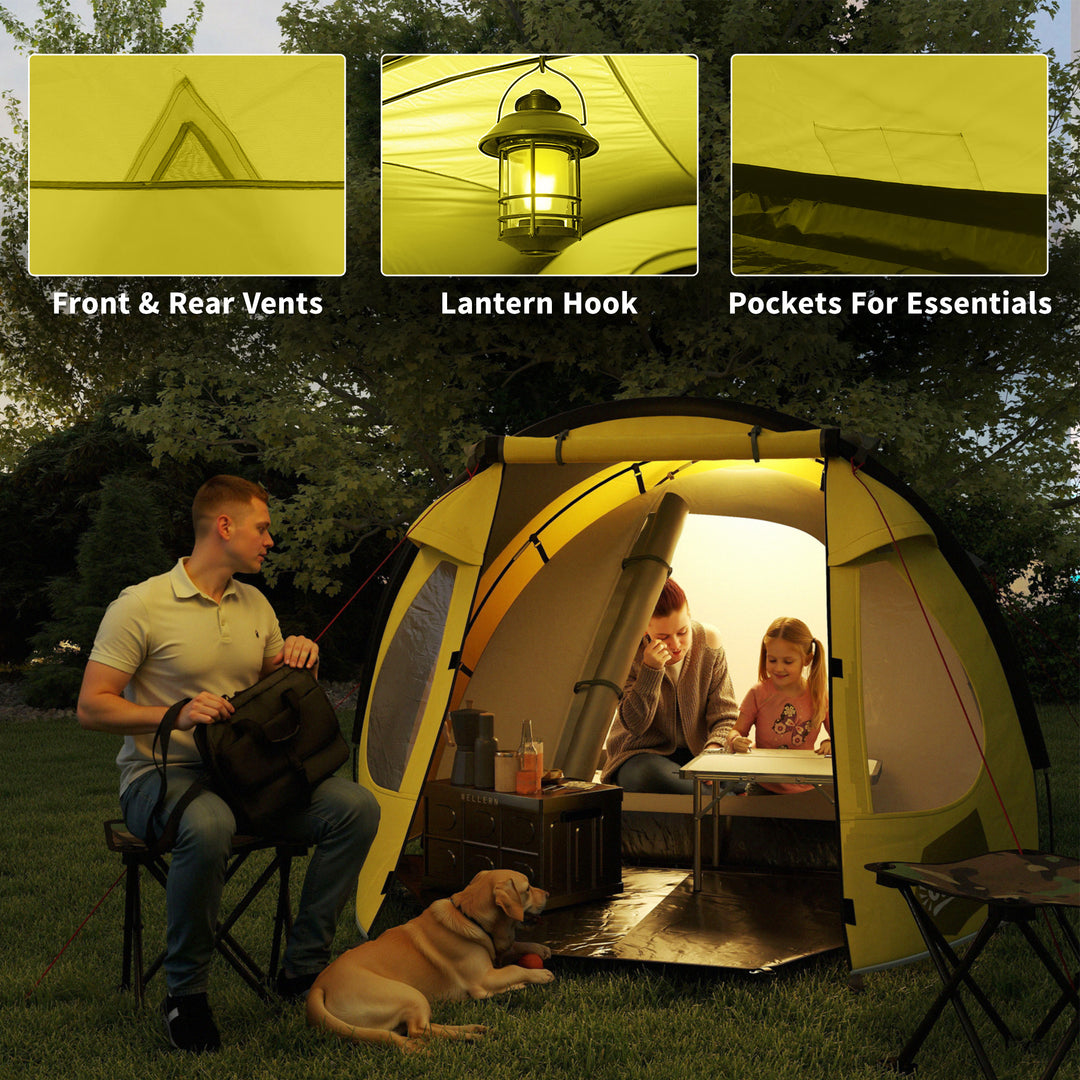 Outsunny 3-4 Person Camping Tent, Easy Set Up Dome Tent with Porch, Waterproof Family Tent with Bedroom and Sewn-in Groundsheet