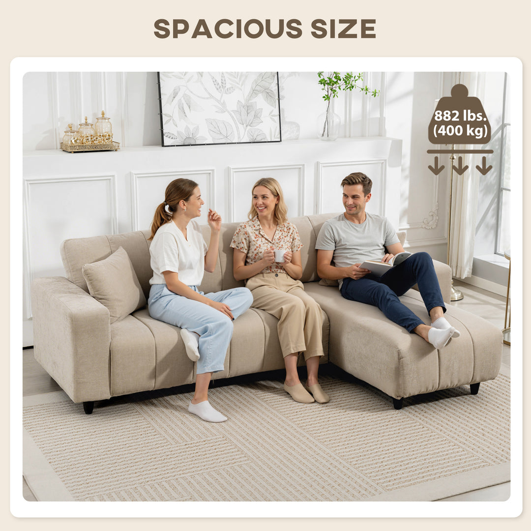 HOMCOM Sectional Couch with Integrated Seat, 3 Seater L-Shaped Sofa with Changeable Chaise, Spring Cushion, 2 Pillows, Grey