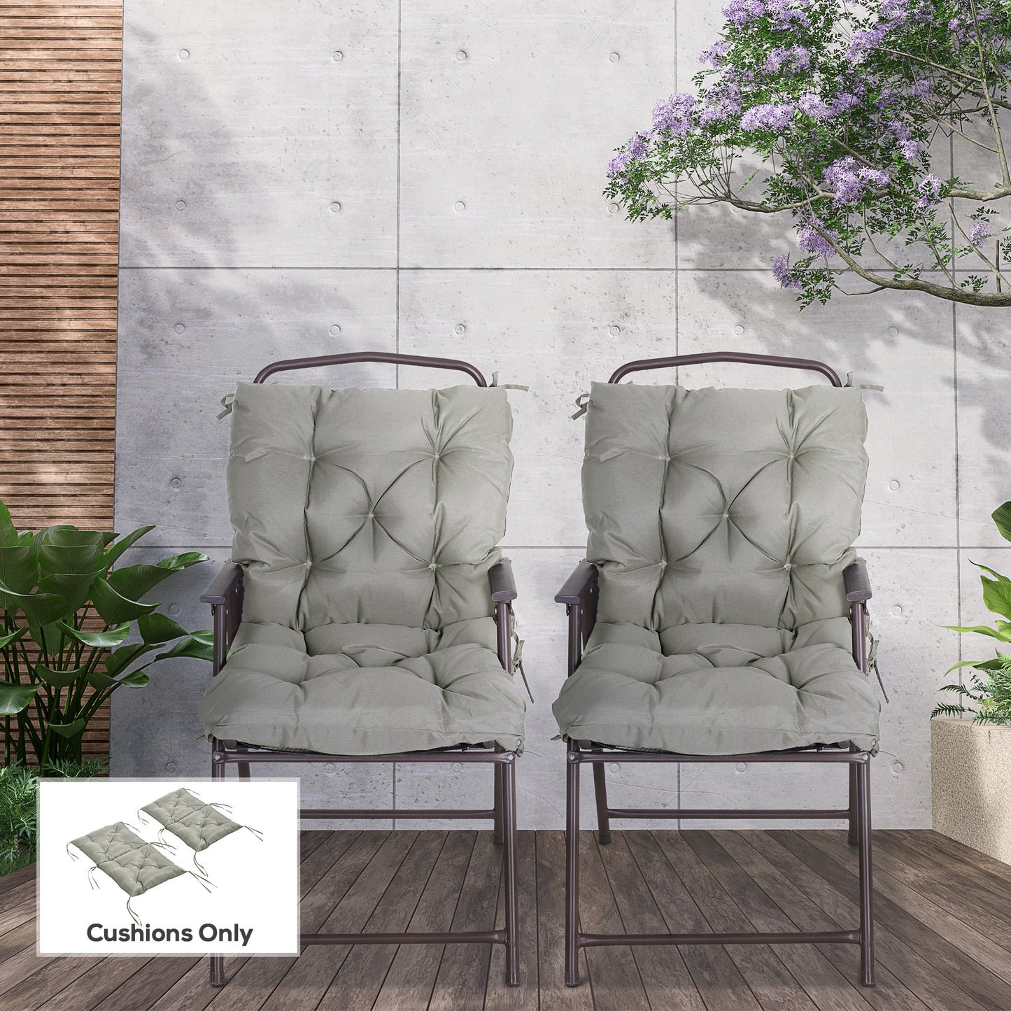 Outsunny Patio Chair Cushions Set of 2, 39" x 20" x 3" Outdoor Tufted Cushion Set with Ties for Indoor Outdoor Garden Furniture, Dark Grey