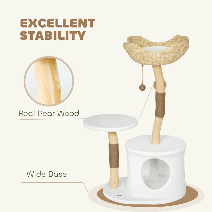 PawHut 40" Real Wood Cat Tree, Cat Tower for Indoor Large Adult Cats with Scratching Posts, Condo, Perch, Washable Cushion,