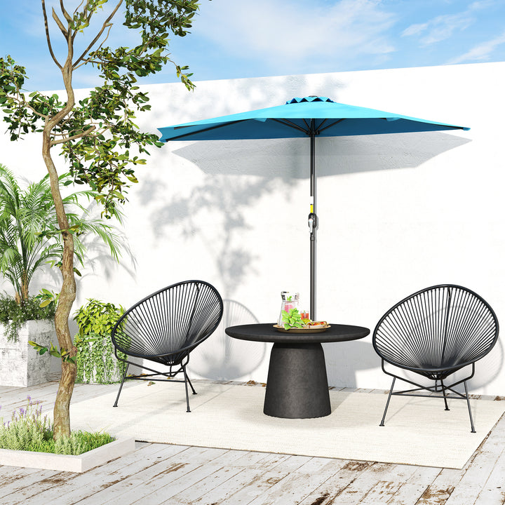 Outsunny 9ft Half Round Umbrella Outdoor Patio Garden Balcony Parasol Window Sun Shade w/ 5 Ribs, Light Blue