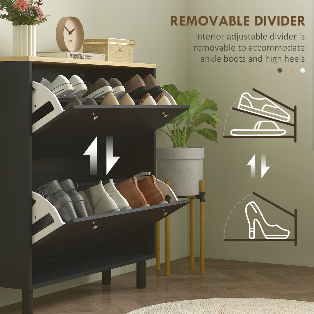 HOMCOM 2 Drawers Shoe Storage Cabinet with Adjustable Shelves for 16 Pairs of Shoes, White