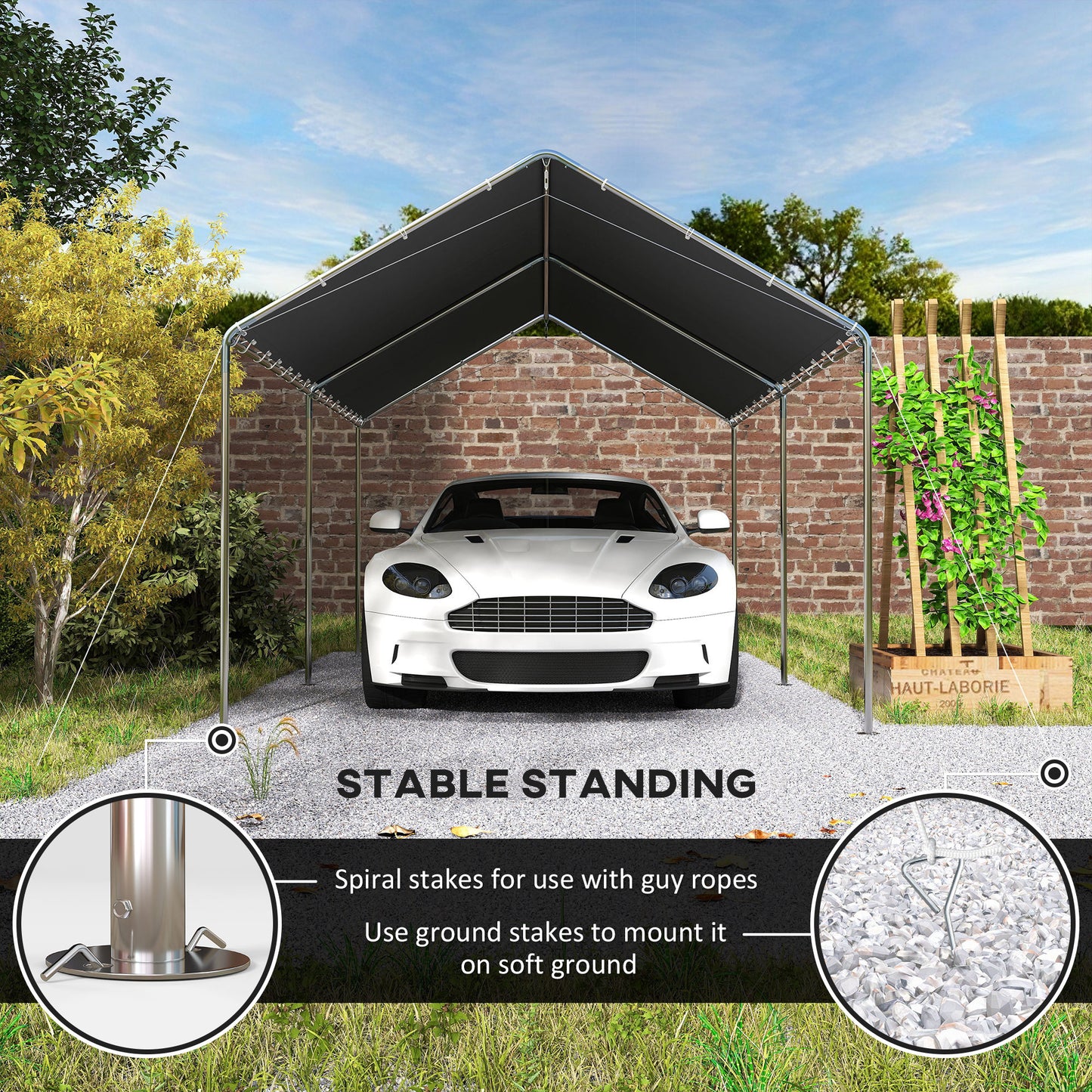 Outsunny 10'x20' Carport Heavy Duty Galvanized Car Canopy with Included Anchor Kit, 3 Reinforced Steel Cables, Grey