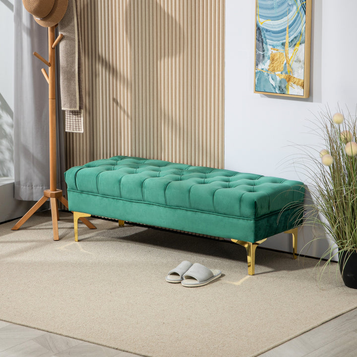 HOMCOM End of Bed Bench, Upholstered Bench, Entryway Shoe Bench with Button Tufted for Living Room, Bedroom, Dark Green