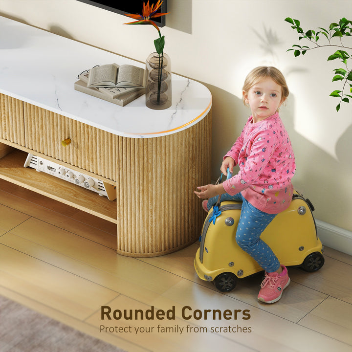 HOMCOM TV Stand, Modern TV Table with Marble-Effect Top, 3 Drawers and 2 Open Shelves for 32-65 Inch Television, Natural