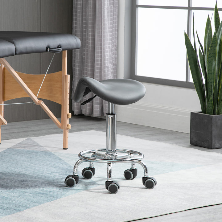 HOMCOM Saddle Stool, PU Leather Adjustable Rolling Salon Chair for Massage, Spa, Clinic, Beauty and Tattoo, Black