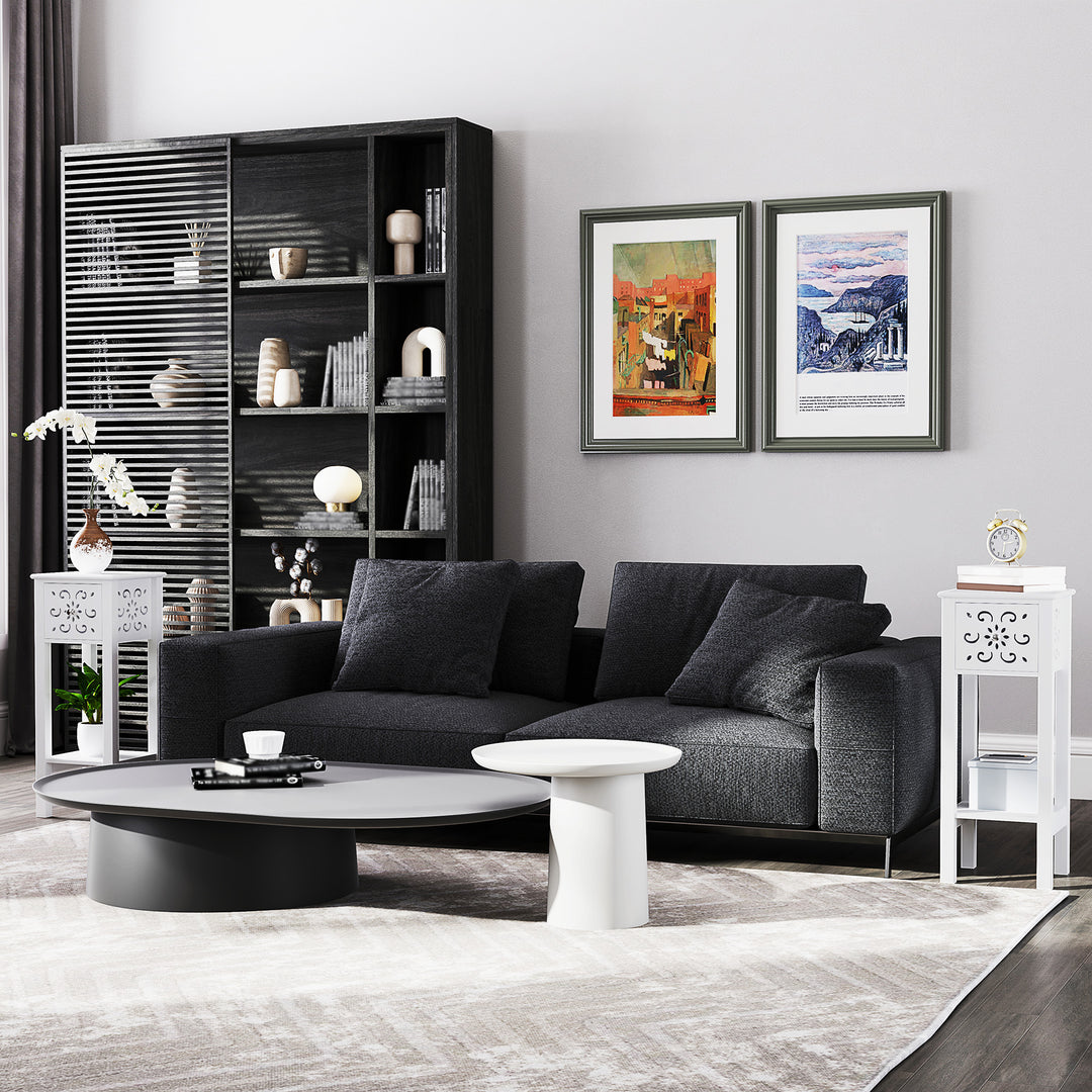 HOMCOM Nightstand Set of 2 with Drawer and Open Storage Shelf White