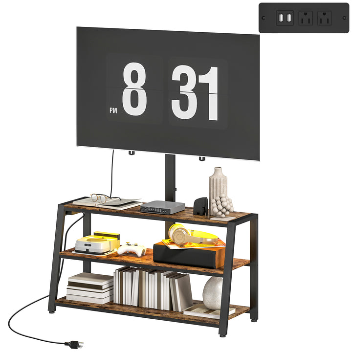 HOMCOM TV Stand with Mount and Power Outlet, Swivel TV Stand Mount with LED Lights for 32-70 Inch TVs for Living Room, Bedroom