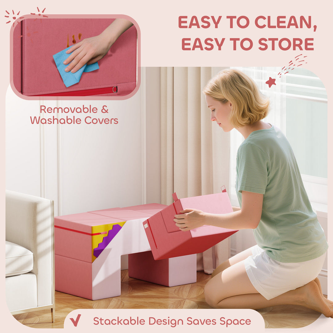 Qaba 2-Piece Climbing Foam Blocks for Toddlers with Detachable Cover, Indoor Climb and Crawl Activity PlaySet, Blue