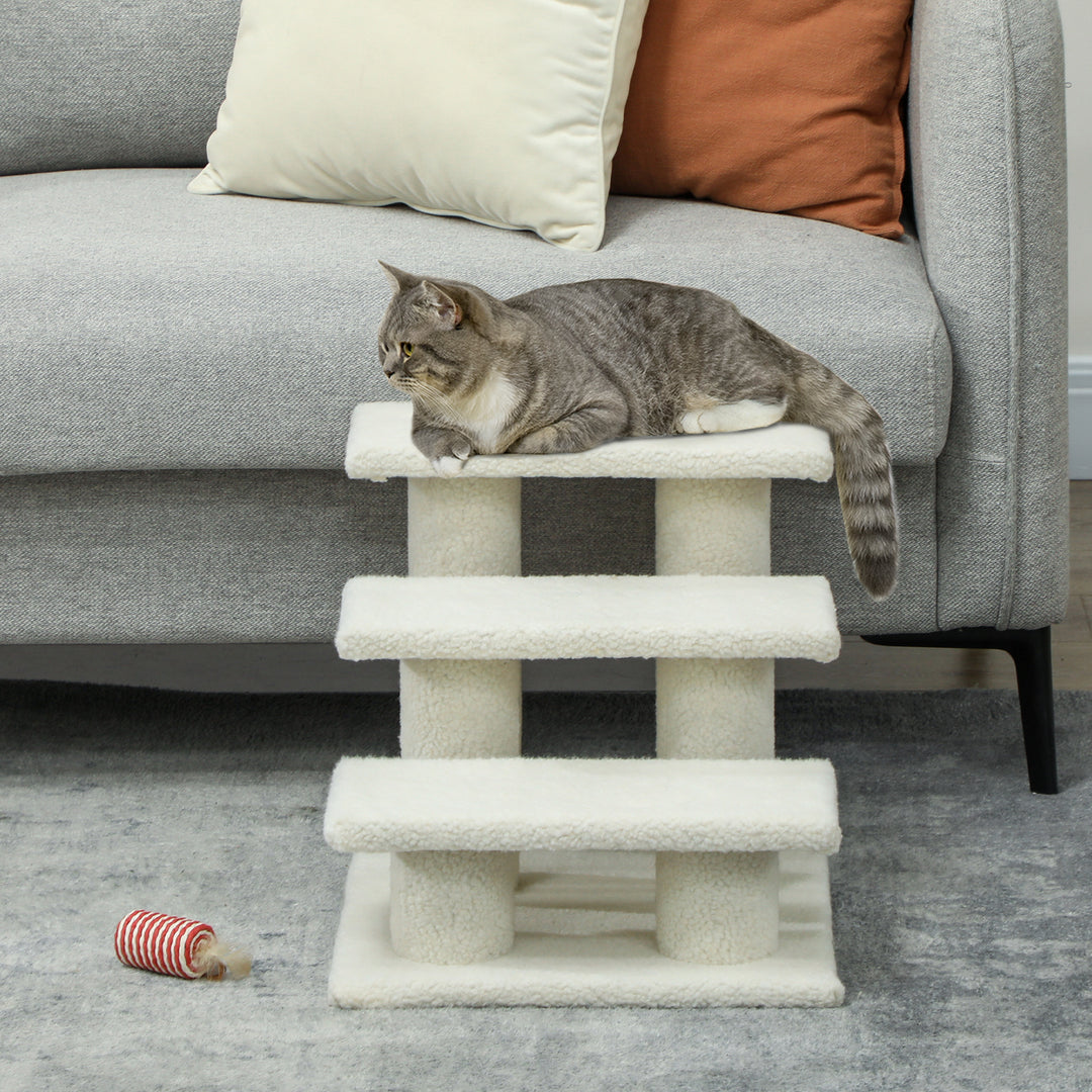 PawHut 23.5" 4 Tier Pet Stairs Dog Cat Step Scratch Post Furniture, Dark Grey