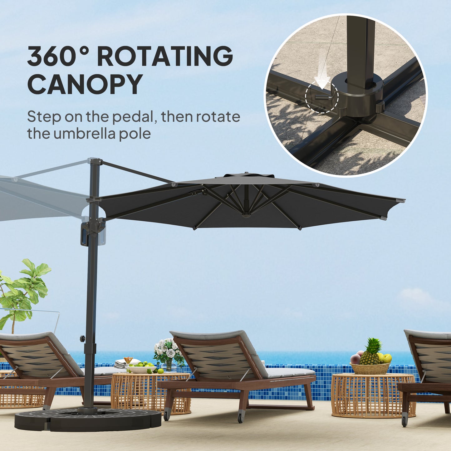 Outsunny 10' Offset Patio Umbrella Cantilever Umbrella with Aluminium Pole 360Â° Rotation and Tilt Adjustment, Grey