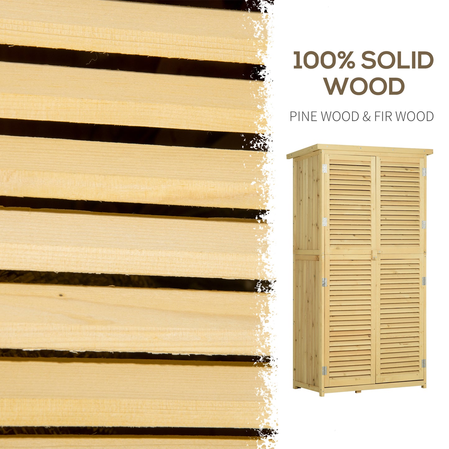 Outsunny 3' x 5' Wooden Garden Storage Shed, Sheds & Outdoor Storage with Asphalt Roof & 2 Large Wood Doors with Lock, Natural