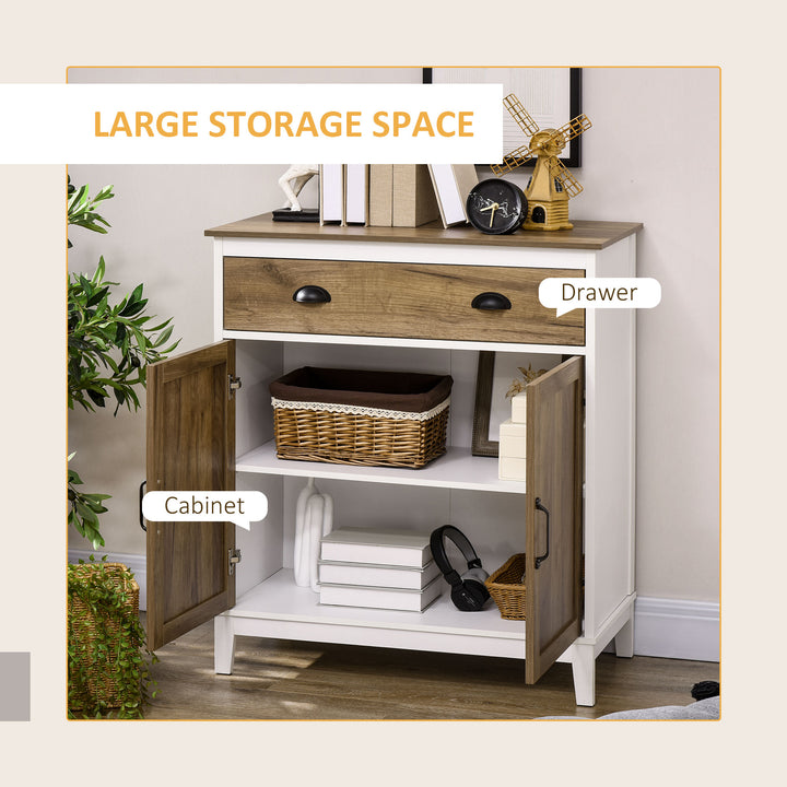 HOMCOM Farmhouse Sideboard, Storage Cabinet with Drawer and 2 Doors for Kitchen, Living room, Distressed Wood Grain
