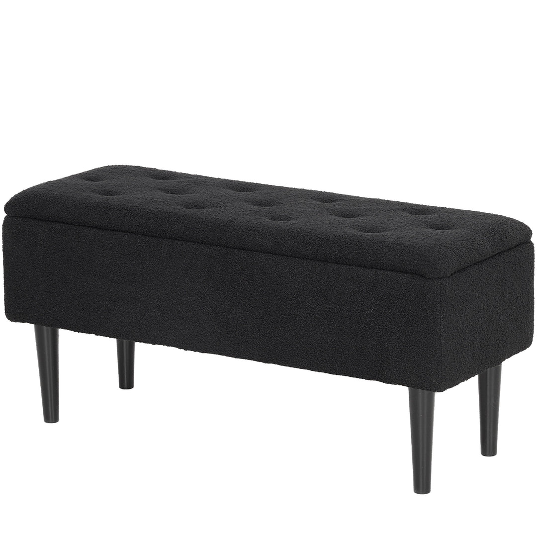 HOMCOM Modern Storage Bench, Ottoman with Storage and Teddy Velvet Upholstery for Living Room, Bedroom, Blue