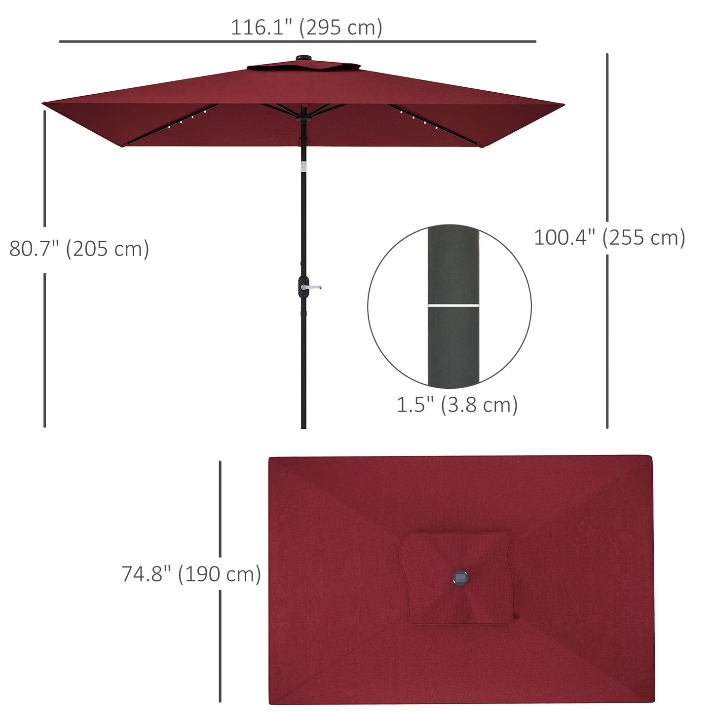 Outsunny 6' x 10' Patio Umbrella with 22 LED Solar Lights and Tilt, Rectangular Outdoor Table Umbrella with Crank, Beige