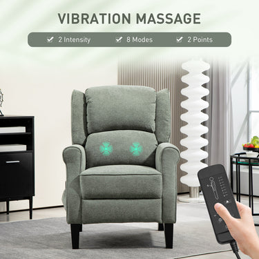 HOMCOM Push Back Recliner Chair, Vibration Massage Recliner for Living Room with Extendable Footrest, Remote, Dark Green