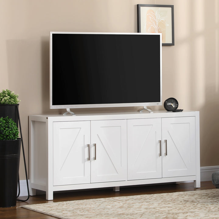 HOMCOM Sideboard Cabinet Buffets Table with Barn Style Doors TV Cabinet Stand for TVs up to 65" with 4 Cable Holes White
