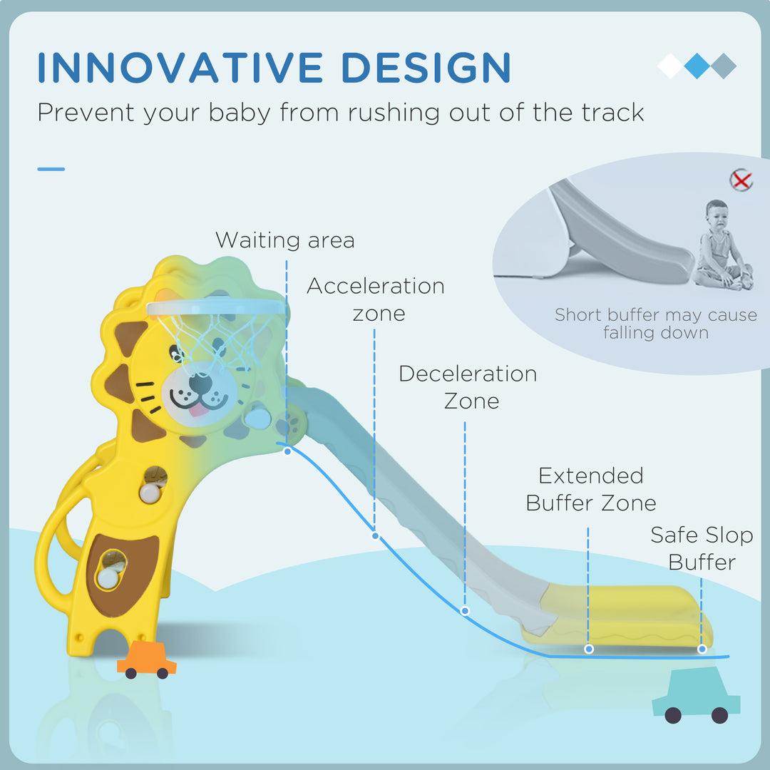 Qaba 3 in 1 Slide for Toddlers, Kids Slide Playset with Basketball Hoop, Climber, for 18-36 Months, Yellow