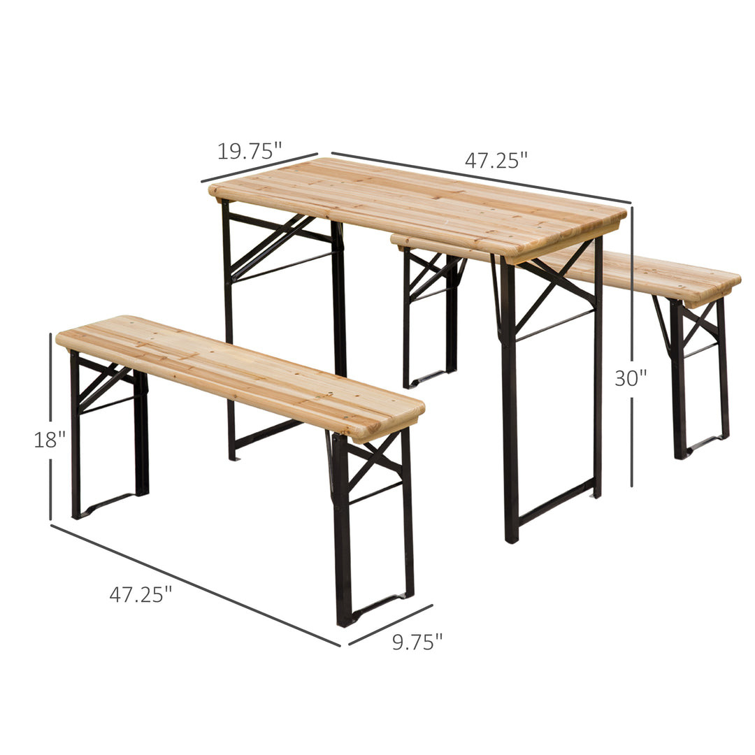 Outsunny 3 Pieces Folding Picnic Table Set, Portable Folding Picnic Table and Benches with Steel Frame for Garden, Park, Natural Wood