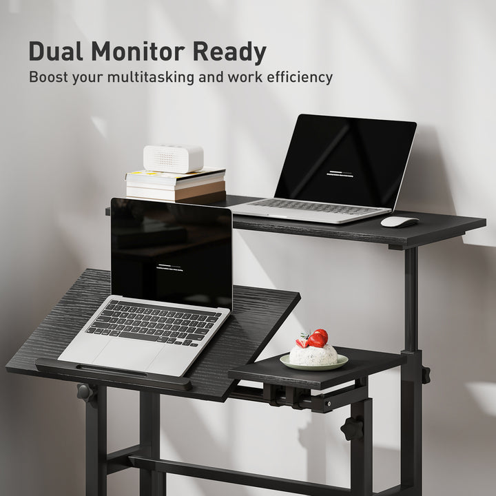 HOMCOM Mobile Stand Up Desk, Height & Angle Adjustable Computer Desk with Wheels for Standing or Sitting, Laptop Desk, Black