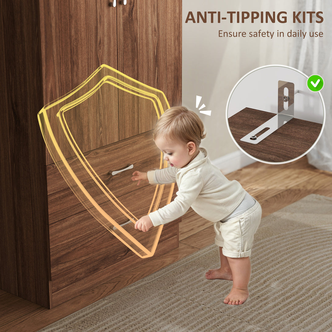 HOMCOM Wardrobe Closet Armoire with Hanging Rod and 2 Doors, Clothes Storage Organizer with 2 Drawers for Bedroom, Oak