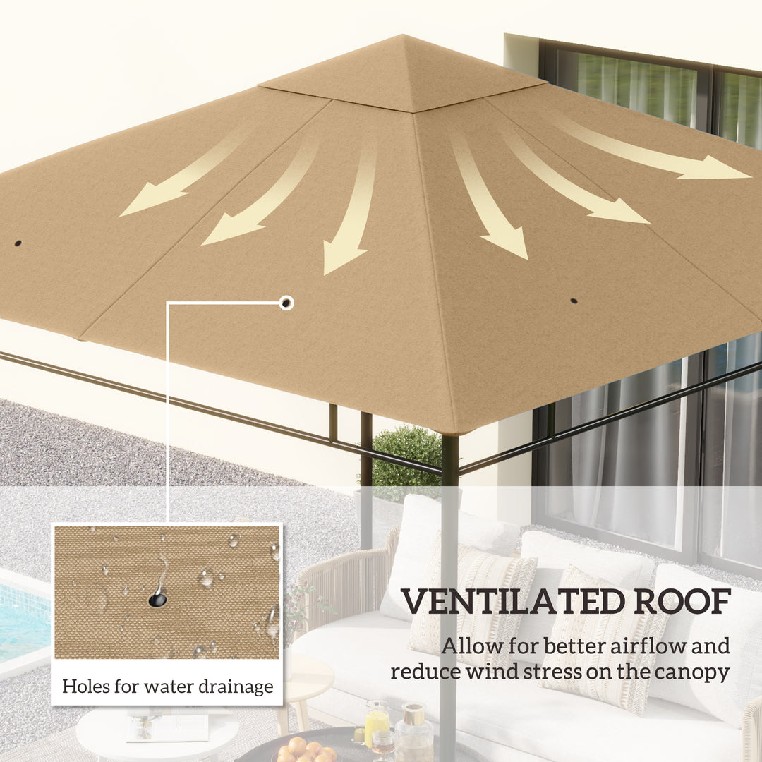 Outsunny 10' x 10' Square Gazebo Canopy Replacement UV Protected Top Cover Sun Shade Coffee
