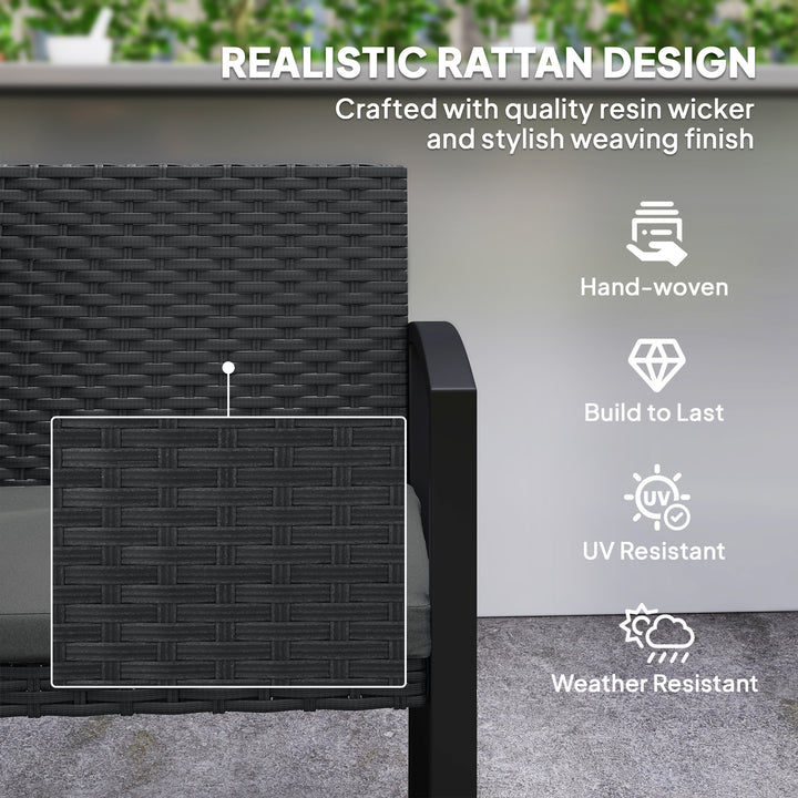 Outsunny 2 Seater Outdoor Bench, Rattan Garden Bench Loveseat with Cushion, Armrests, Steel Frame for Patio, Porch, Light Grey