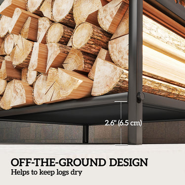 Outsunny Heavy Duty Log Stand, Firewood Rack Outdoor with Handles, Wood Storage Holder for Fireplace, Black