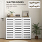 HOMCOM Narrow Shoe Cabinet with Slatted Doors, Adjustable Shelves for 20 Pairs of Shoes, Shoe Cabinet for Entryway, Dark Brown