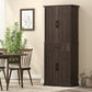 HOMCOM 71" LED Kitchen Pantry Cabinet, Farmhouse Storage Cabinet with Door Shelves, Distressed Brown