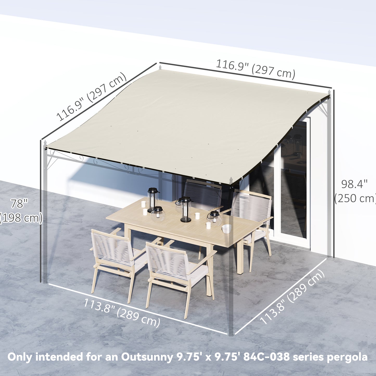 Pergola Canopy Replacement, Pergola Shade Cover for 10' x 10' Pergola (Outsunny 84C-038 Series), Dark Grey