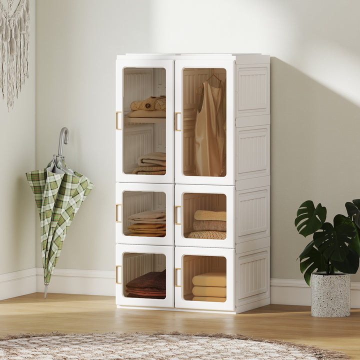 HOMCOM Portable Wardrobe, Foldable Plastic Closet with 5 Compartments, Hanging Rod and Magnetic Doors, White