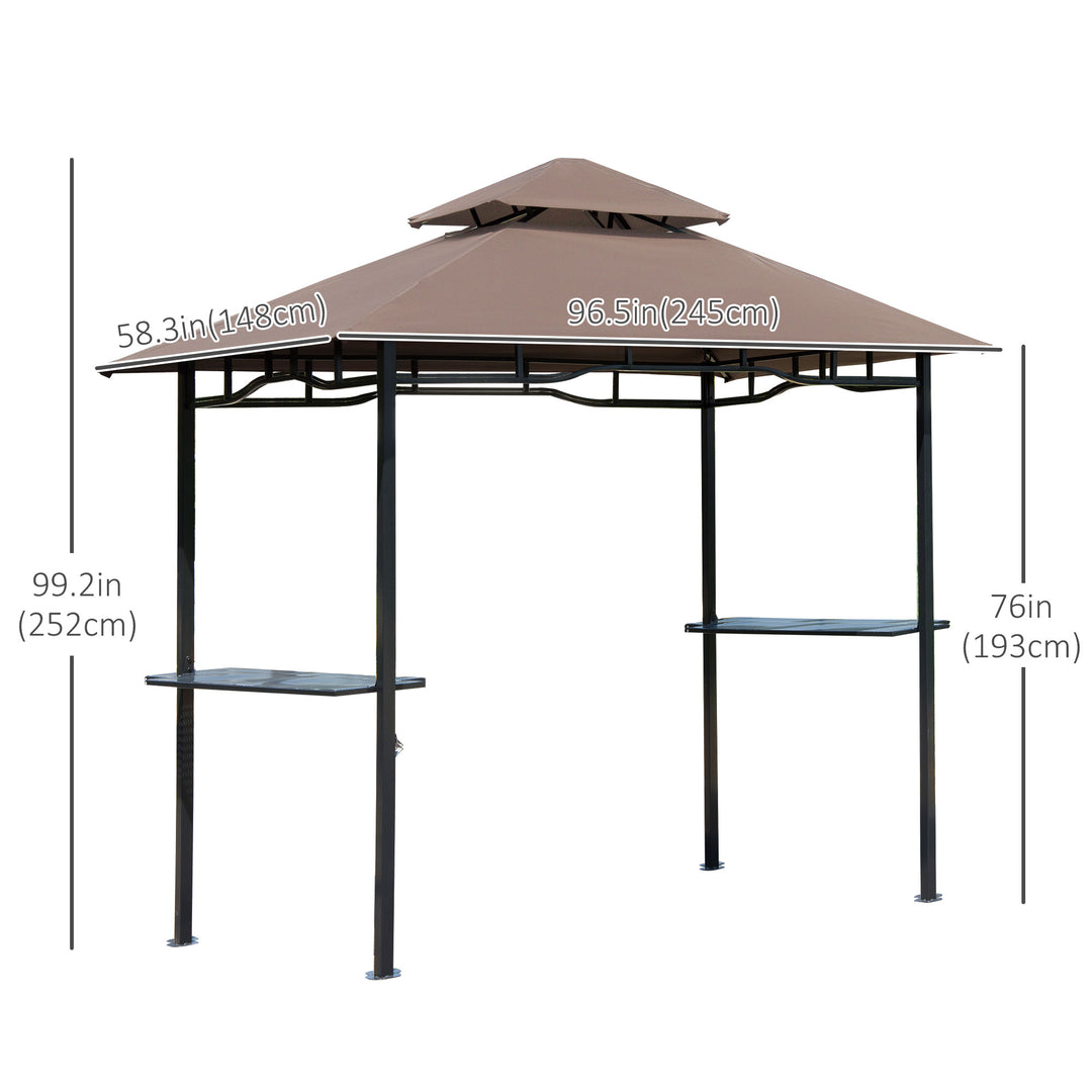 Outsunny 8' x 5' BBQ Grill Gazebo Tent with Double Tiered Canopy for Outdoor Sun Shade, Coffee