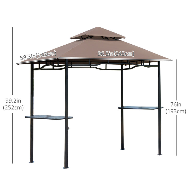 Outsunny 8' x 5' BBQ Grill Gazebo Tent with Double Tiered Canopy for Outdoor Sun Shade, Coffee