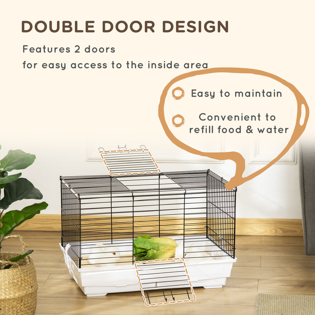 PawHut Rabbit Guinea Pig Cage, Bunny Cage Pet Pen with Sliding-Out Trays, Bottom Wood Board, Doors, 24" x 15" x 16"