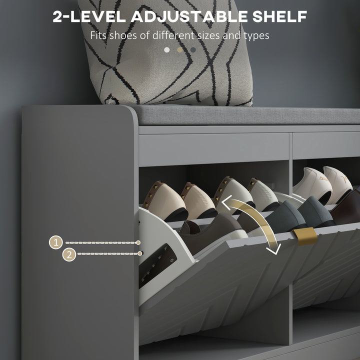 HOMCOM Shoe Storage with Seat, Upholstered Hallway Bench, Shoe Bench with 2 Flip Drawers and 4 Vents for 8 Pairs of Shoes