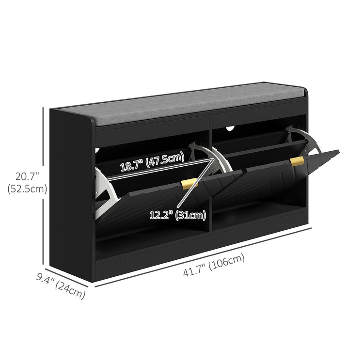 HOMCOM Shoe Storage with Seat, Upholstered Hallway Bench, Shoe Bench with 2 Flip Drawers and 4 Vents for 8 Pairs of Shoes