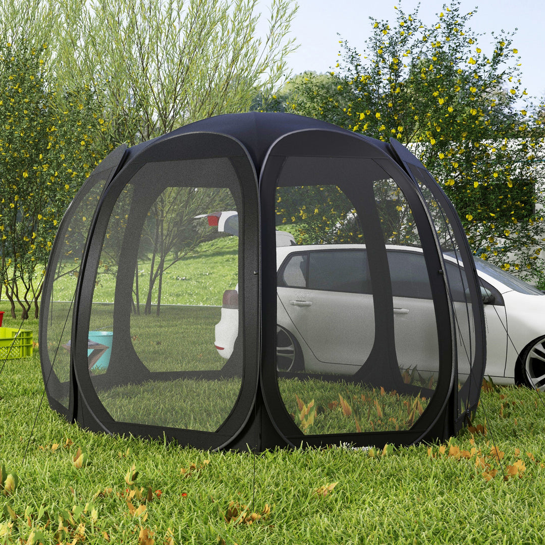 Outsunny 11' x 11.5' Screen Tent, Pop Up Camping Gazebo with Portable Carry Bag and 2 Doors, Cream White