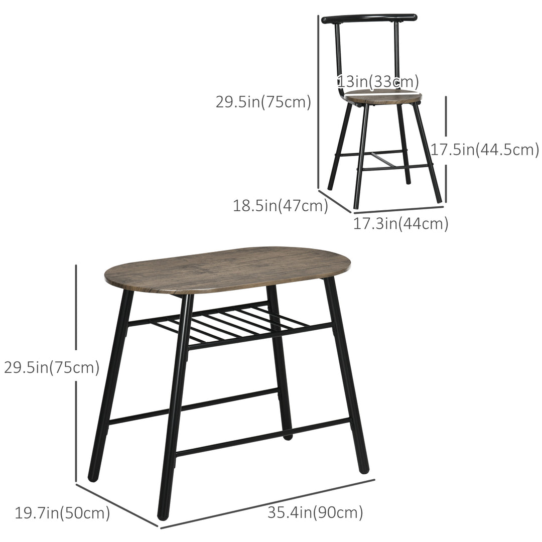 HOMCOM 3-Piece Dining Table Set, Oval Kitchen Table and 2 Chairs, Small Breakfast Table Set with Metal Frame for Small Space, Dining Room, Living Room, 35.4" x 19.7" x 29.5"
