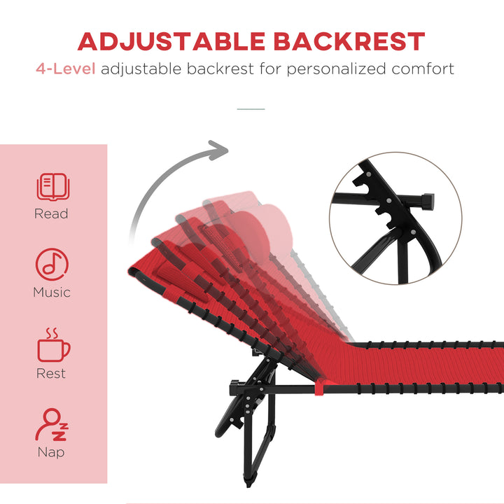 Outsunny Outdoor Folding Lounge Chair, 4-Level Adjustable Chaise Lounge with Headrest, Tanning Chair Beach Bed, Reclining Lounger Cot for Camping, Hiking, Backyard, Grey