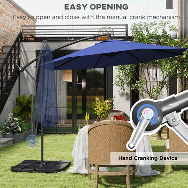 Outsunny 9.6ft Offset Patio Umbrella Garden Hanging Parasol Banana Cantilever Umbrella with Base, Crank, Navy Blue