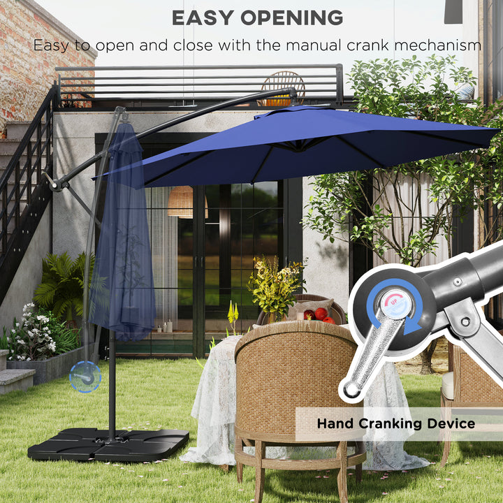 Outsunny 9.6ft Offset Patio Umbrella Garden Hanging Parasol Banana Cantilever Umbrella with Base, Crank, Navy Blue