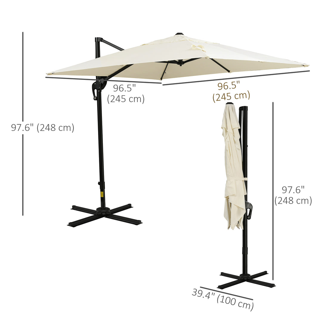 Outsunny 8'x8' Square Patio Hanging Offset Umbrella, Outdoor Cantilever Parasol w/ Cross Base, Cream White