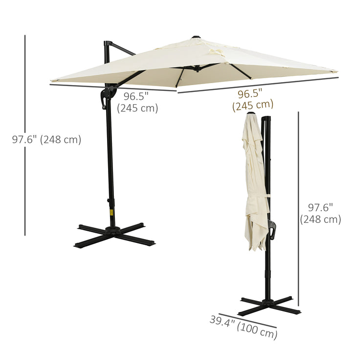 Outsunny 8'x8' Square Patio Hanging Offset Umbrella, Outdoor Cantilever Parasol w/ Cross Base, Cream White