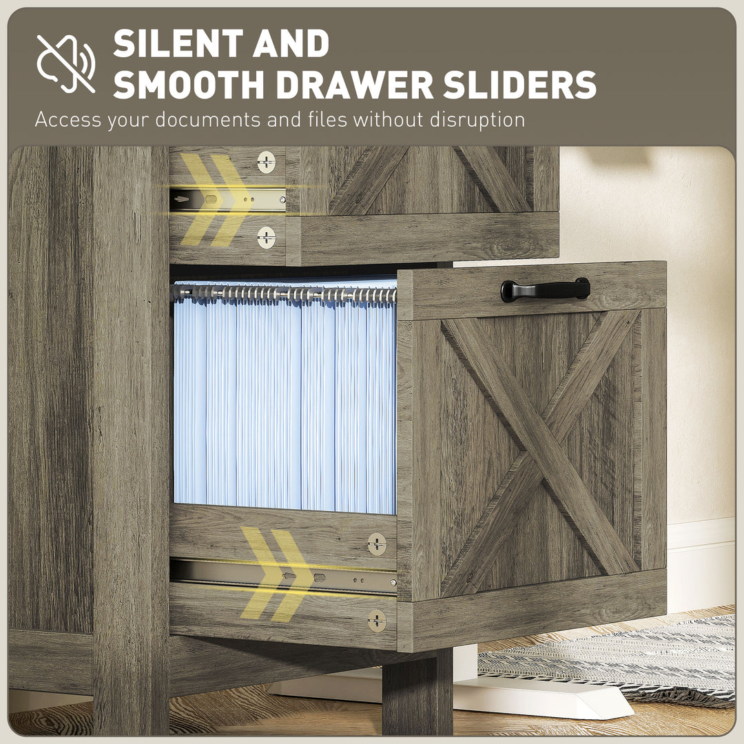 HOMCOM Vertical Filing Cabinet with 2 Drawers, Rustic Farmhouse Office Storage Cabinet for A4, Letter Size, Rustic Brown