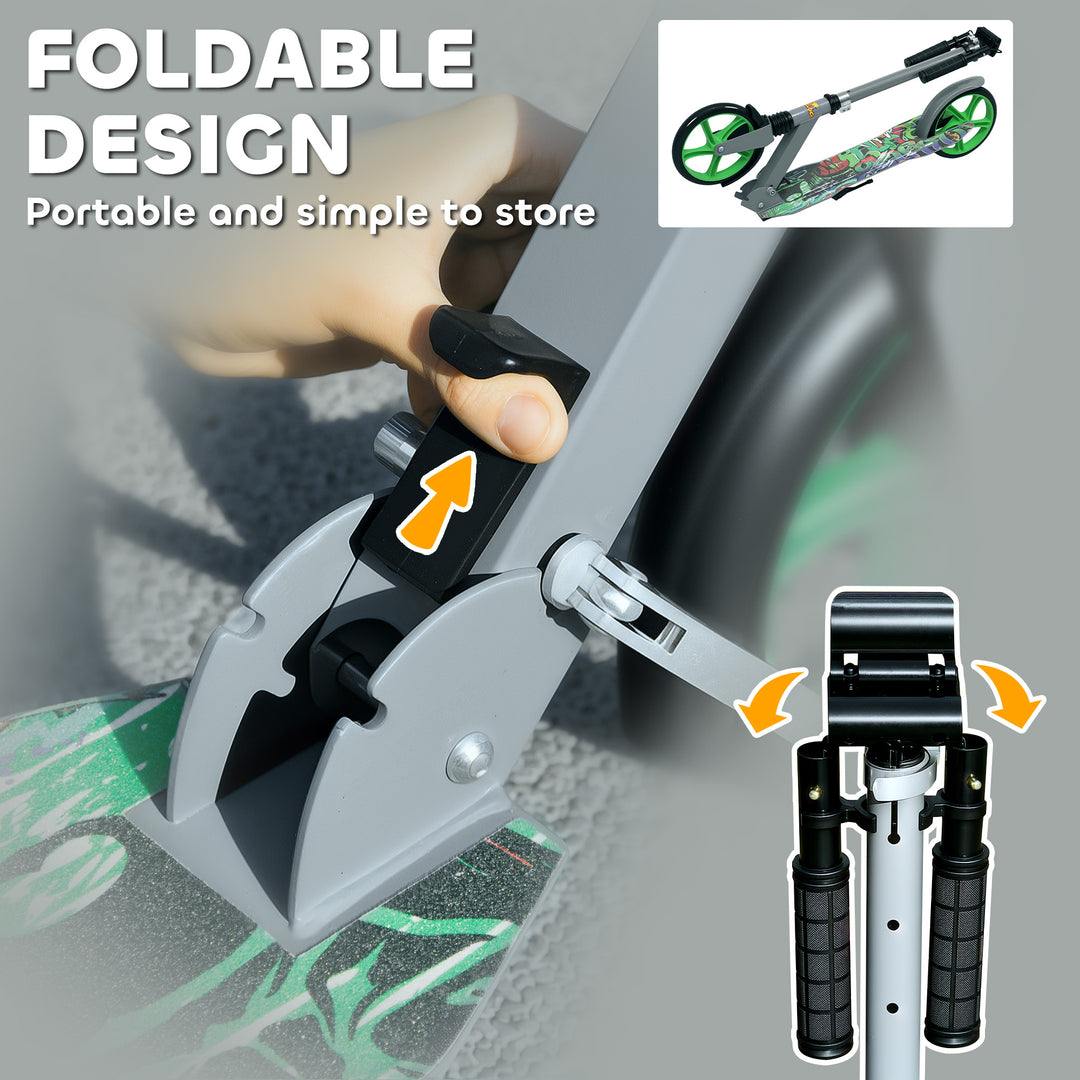 Qaba Kick Scooter for Kids Ages 6-12 with Adjustable Height, Rear-Fender Brake, 200mm Big Wheel, Foldable Design, Green