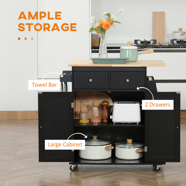 HOMCOM Rolling Kitchen Island Trolley Storage Cart with Rubber Wood Top, 3-Tier Spice Rack, Towel Rack Home Kitchen Carts, White