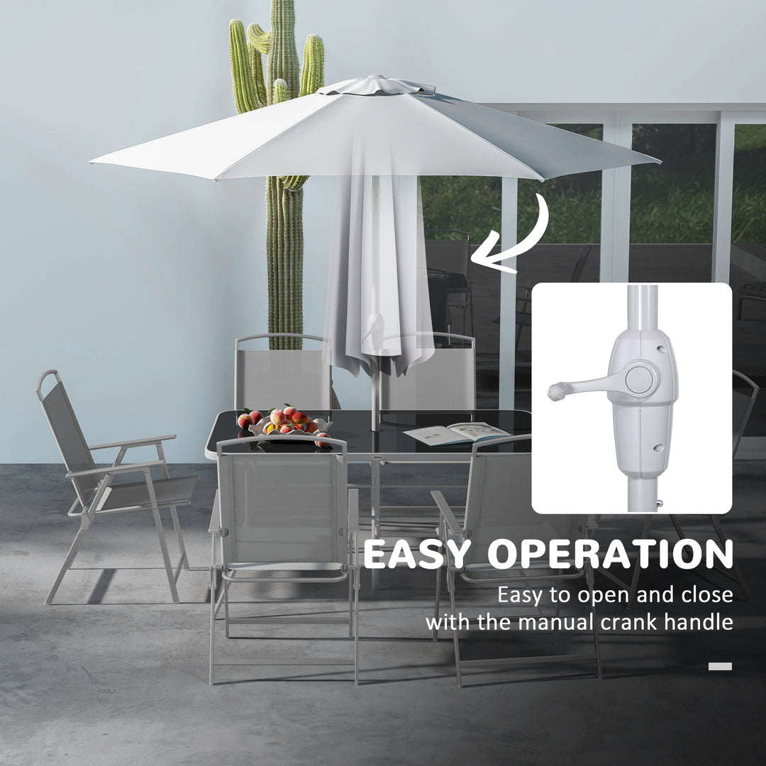 Outsunny 8 Piece Patio Set with Umbrella, 6 Folding Chairs, Rectangle Table, Outdoor Dining Set for 6 with Mesh Seat, Grey
