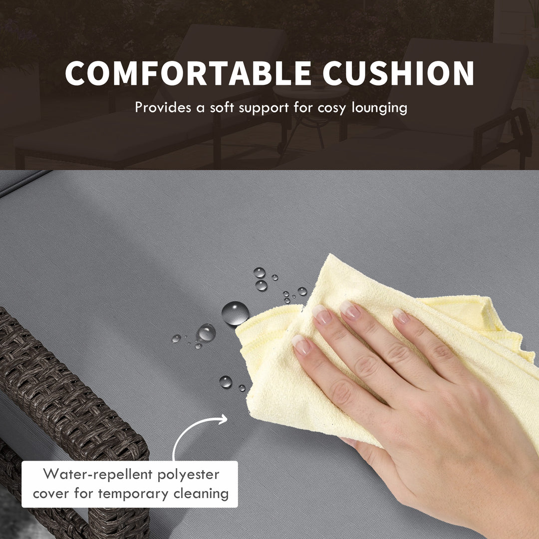 Outsunny Wicker Chaise Lounger with 5-Level Adjustable Backrest, Light Grey